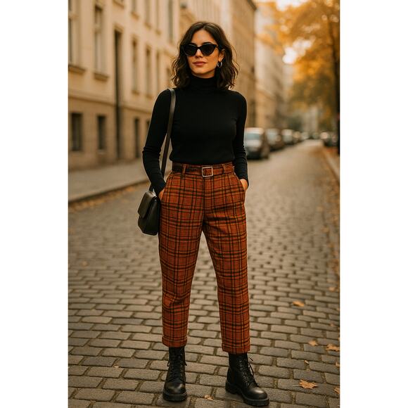Urban Outfitters Pants - Urban Outfitters Women’s Pants US 10 Orange Plaid Check Trousers Belted Waist